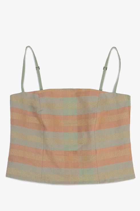 Gold striped cotton bustier with adjustable straps