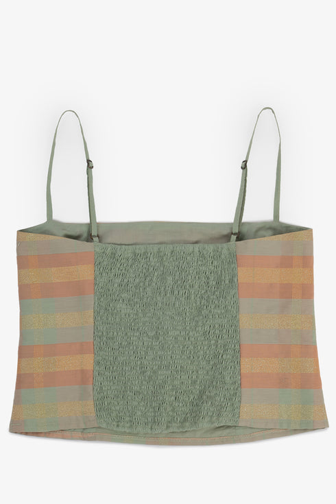 Gold striped cotton bustier with adjustable straps