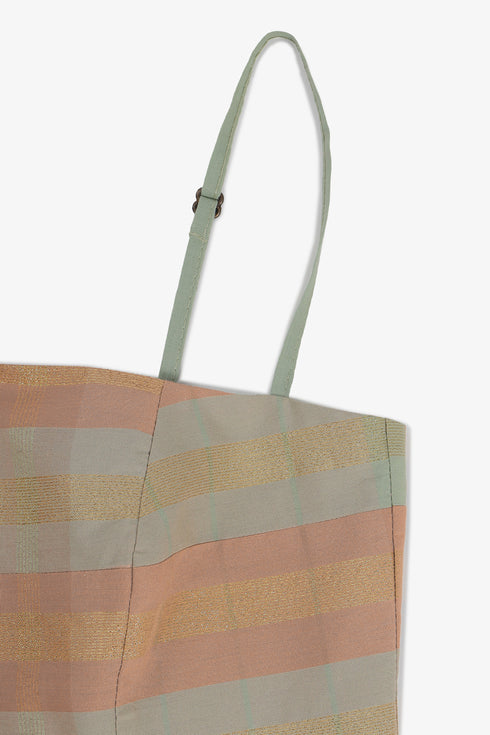 Gold striped cotton bustier with adjustable straps