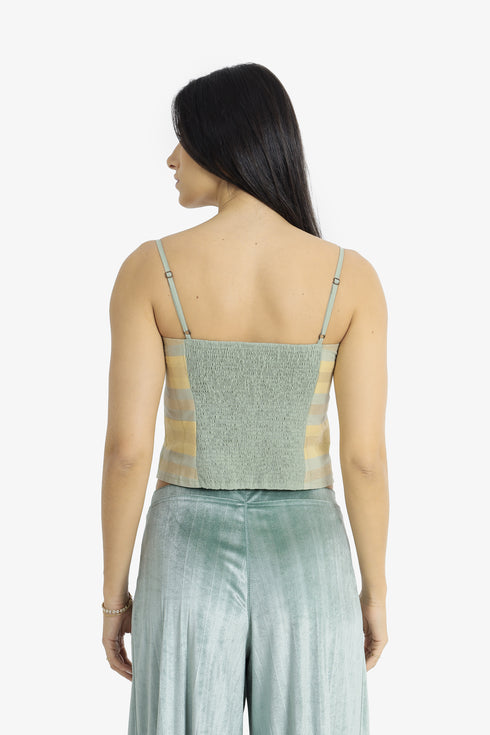Gold striped cotton bustier with adjustable straps