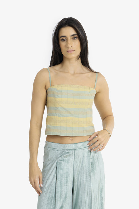 Gold striped cotton bustier with adjustable straps