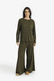 Ribbed button-front cardigan with round neckline
