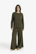 Ribbed button-front cardigan with round neckline
