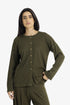 Ribbed button-front cardigan with round neckline