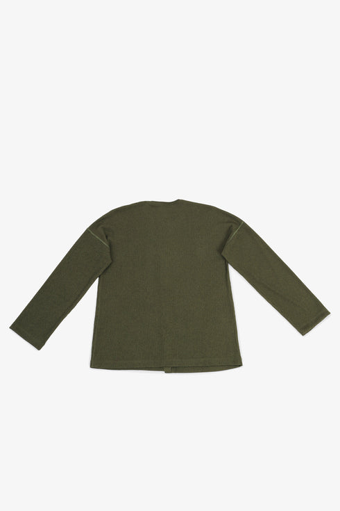 Ribbed button-front cardigan with round neckline