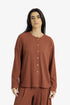 Ribbed button-front cardigan with round neckline