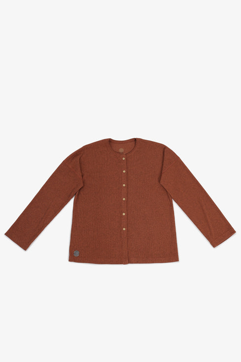 Ribbed button-front cardigan with round neckline