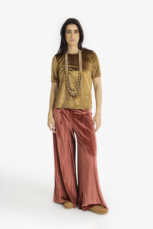Velvet short sleeve top with contrast trims