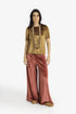 Velvet short sleeve top with contrast trims