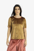 Velvet short sleeve top with contrast trims