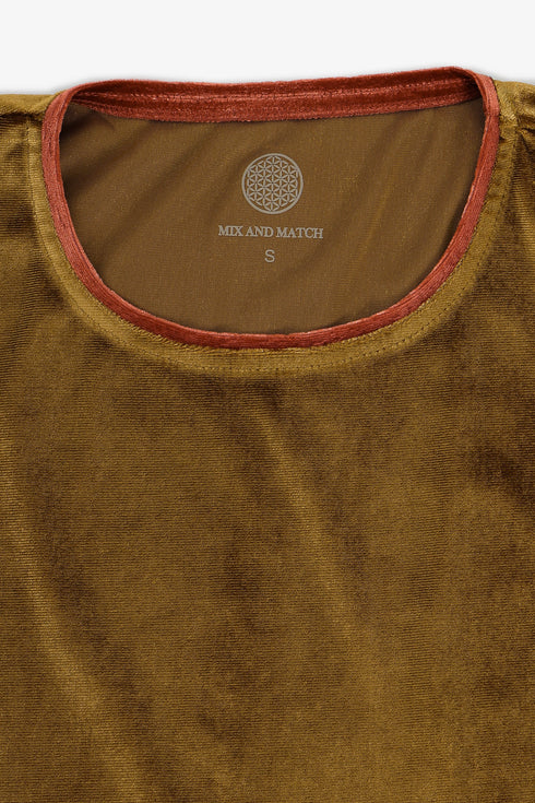Velvet short sleeve top with contrast trims