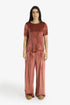 Velvet short sleeve top with contrast trims