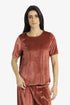 Velvet short sleeve top with contrast trims