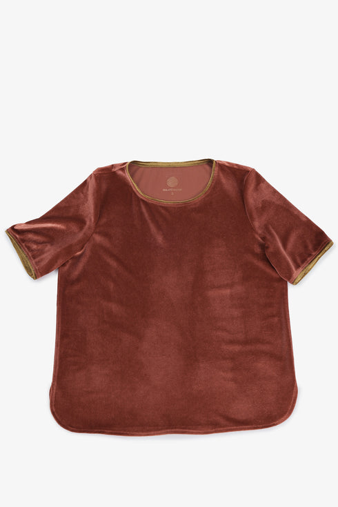 Velvet short sleeve top with contrast trims