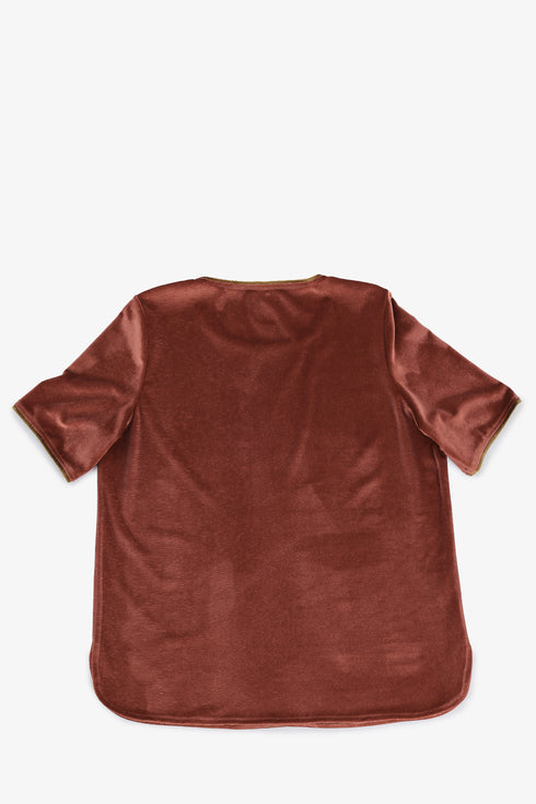 Velvet short sleeve top with contrast trims