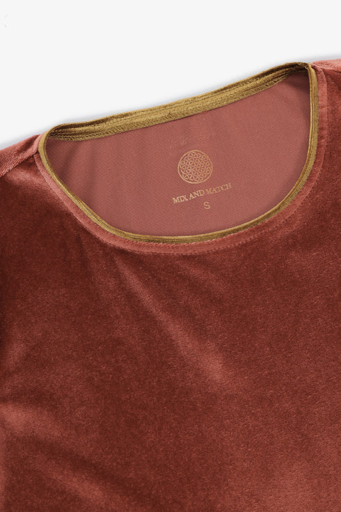 Velvet short sleeve top with contrast trims