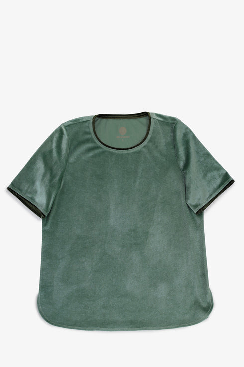 Velvet short sleeve top with contrast trims