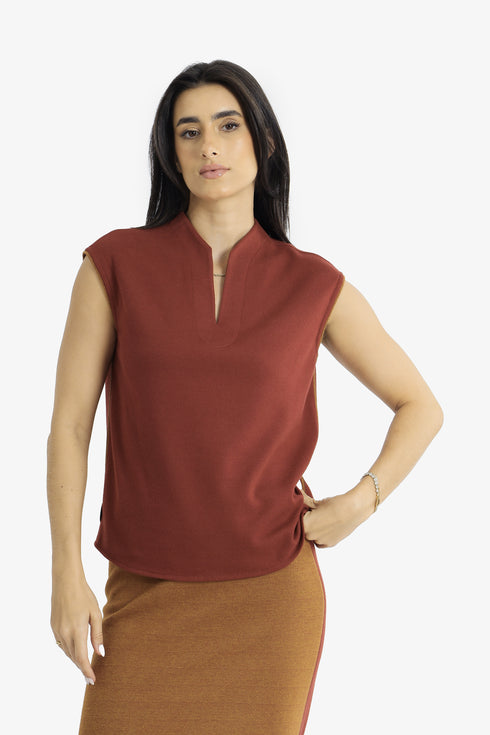 Reversible jacquard top with V neckline