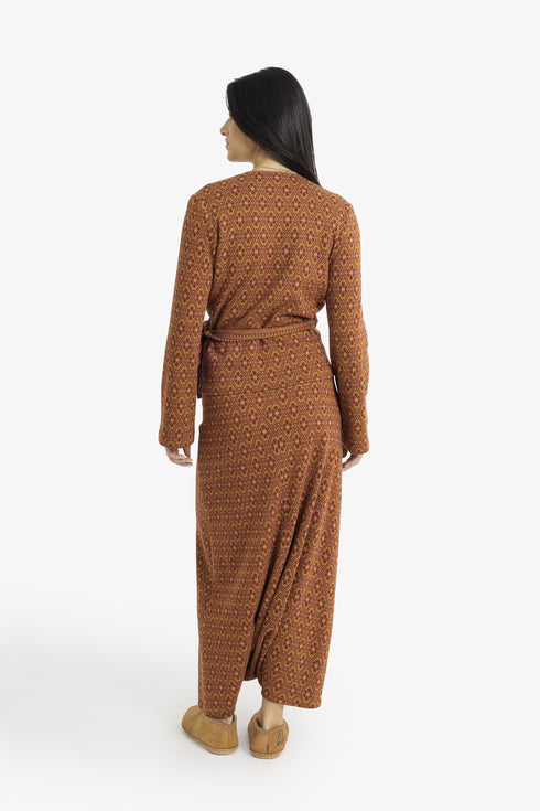 Patterned jacquard wrap top with side tie