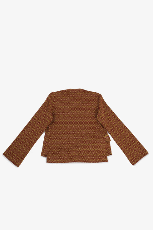 Patterned jacquard wrap top with side tie