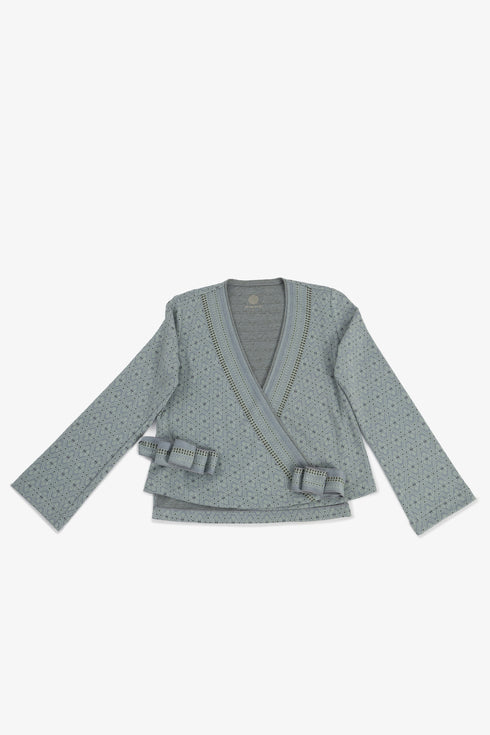 Patterned jacquard wrap top with side tie
