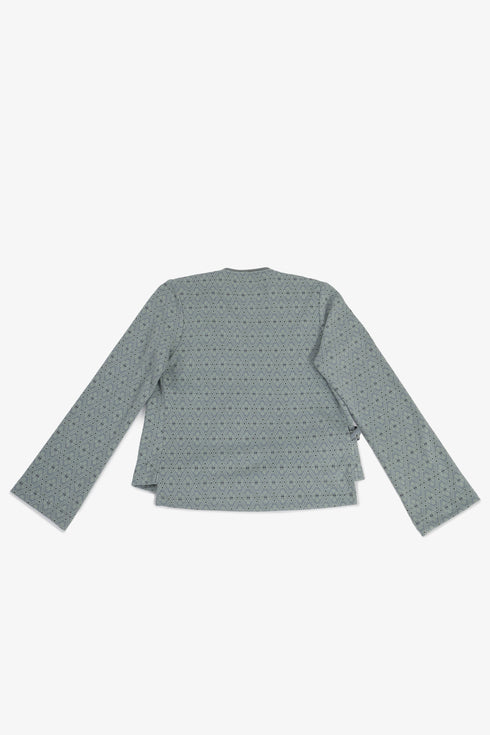 Patterned jacquard wrap top with side tie