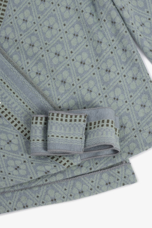 Patterned jacquard wrap top with side tie