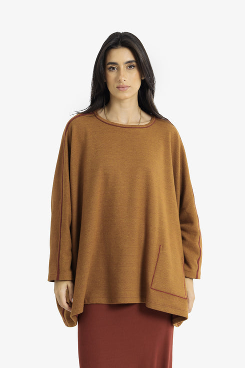 Reversible oversized jacquard top with embroidery