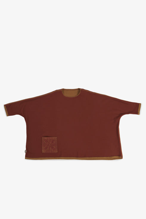 Reversible oversized jacquard top with embroidery