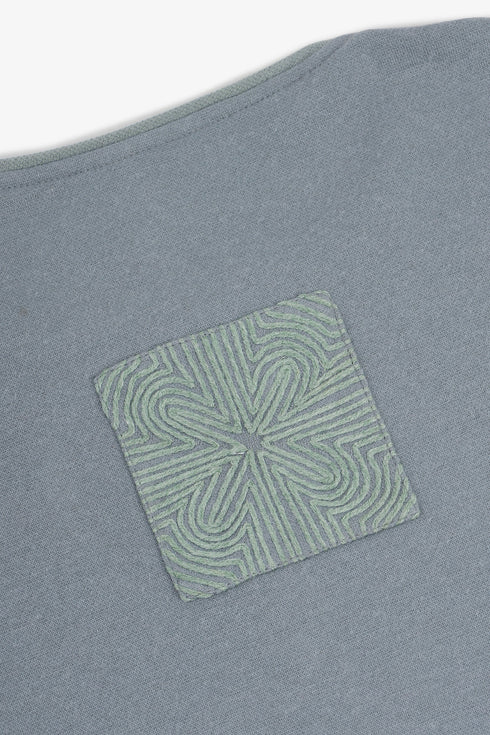 Reversible oversized jacquard top with embroidery