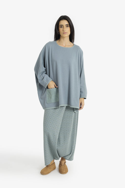 Reversible oversized jacquard top with embroidery