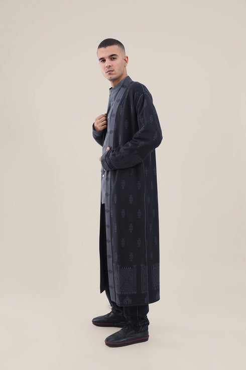 Long reversible jacquard coat