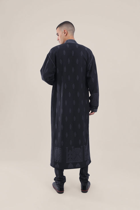 Long reversible jacquard coat