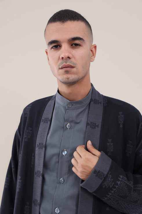 Long reversible jacquard coat