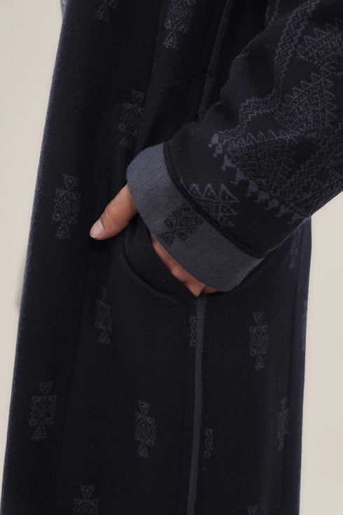 Long reversible jacquard coat
