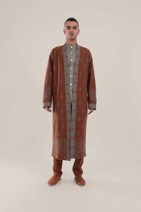 Long reversible jacquard coat