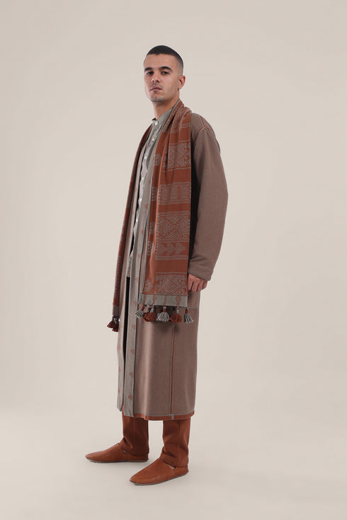 Long reversible jacquard coat
