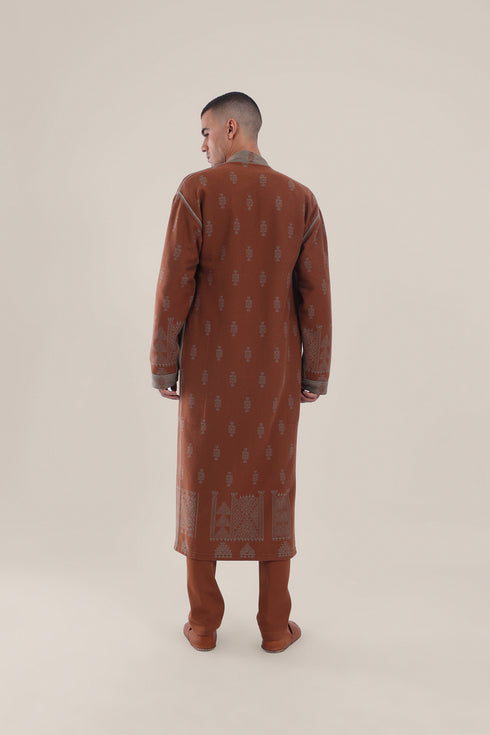 Long reversible jacquard coat