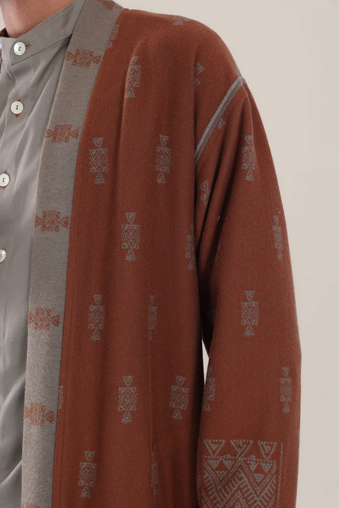 Long reversible jacquard coat