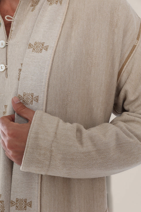 Long reversible jacquard coat