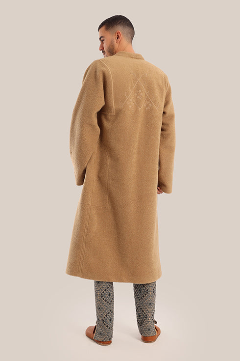 Embroidered faux fur wool Coat