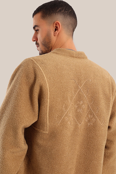 Embroidered faux fur wool Coat