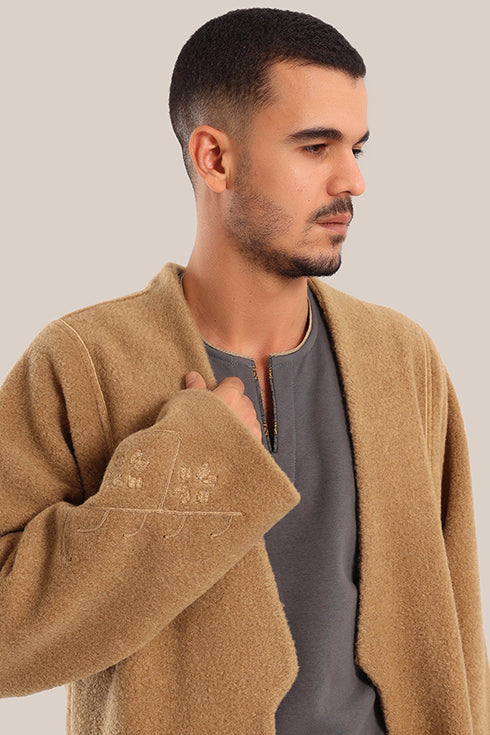 Embroidered faux fur wool Coat