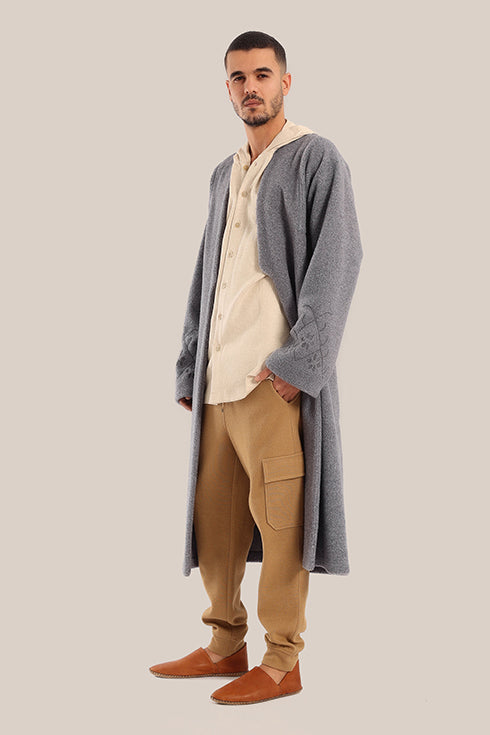 Embroidered faux fur wool Coat