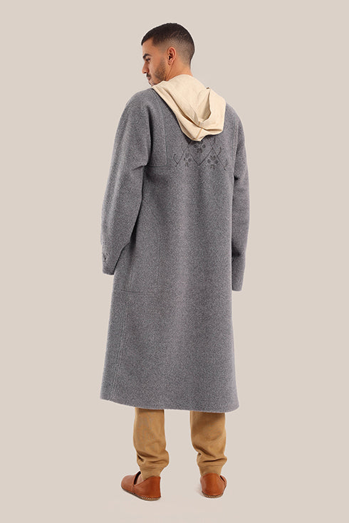 Embroidered faux fur wool Coat