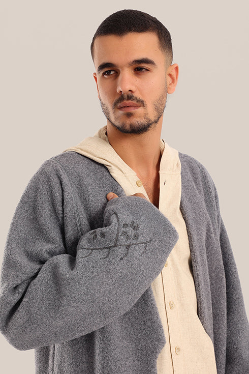 Embroidered faux fur wool Coat