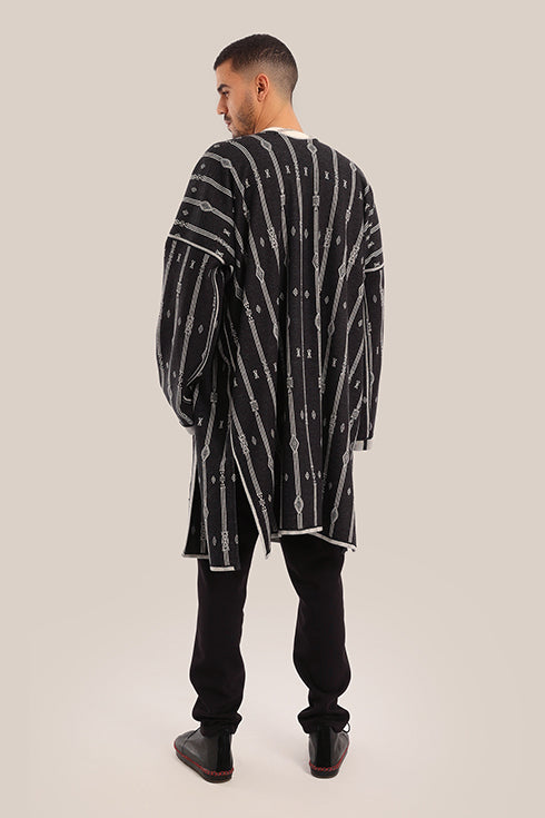 Long cotton blend jacquard patterned jacket