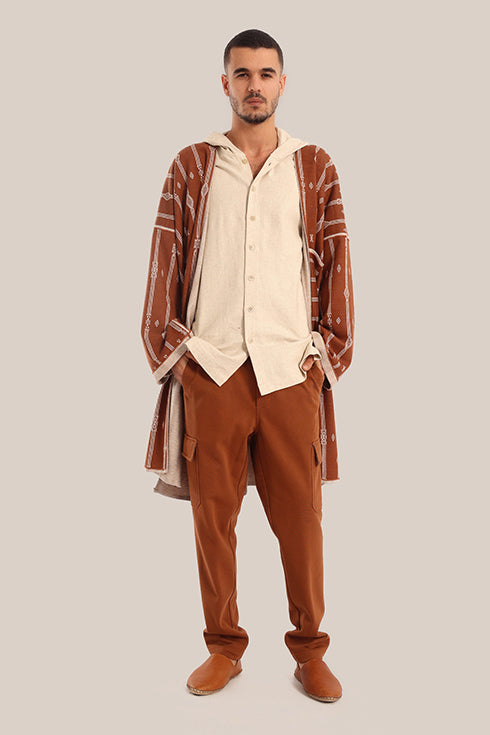 Long cotton blend jacquard patterned jacket