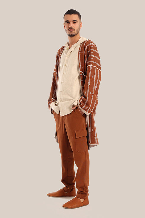 Long cotton blend jacquard patterned jacket