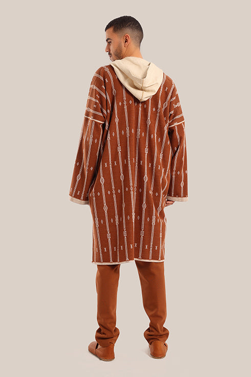 Long cotton blend jacquard patterned jacket